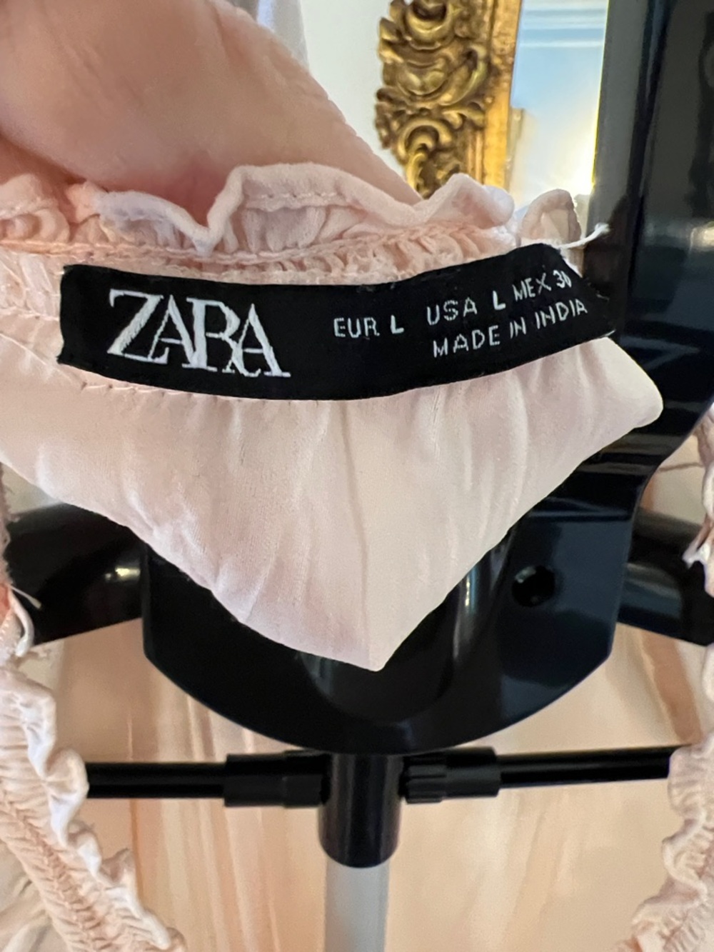 Zara Soft Peach Ruffled Neck Peasant Maxi Dress - Picture 2 of 7